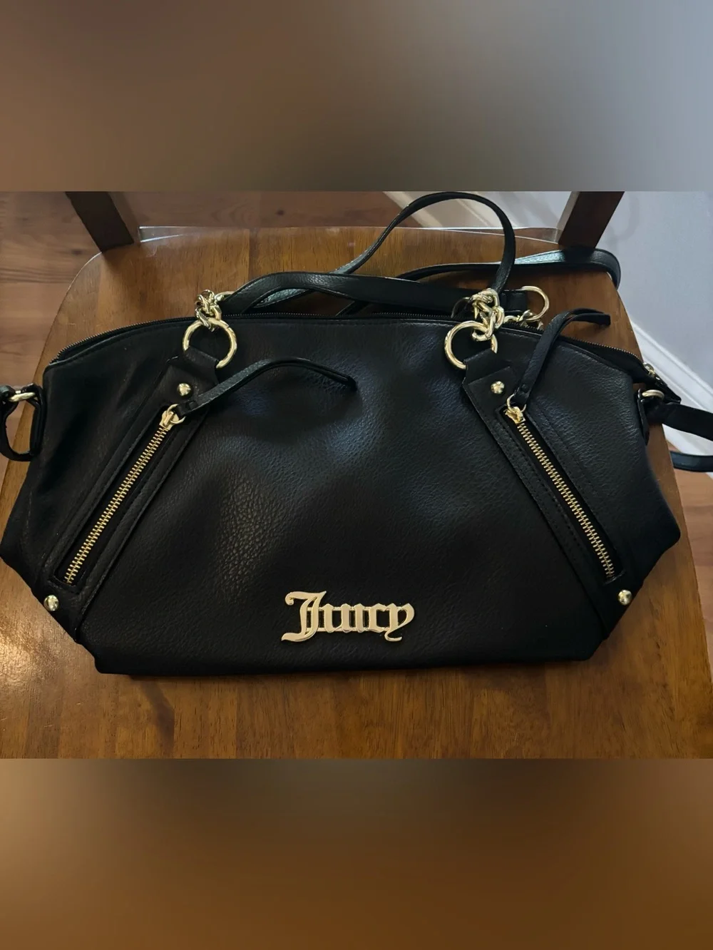 Juicy Couture Faux Leather Convertible Satchel Handbag Black